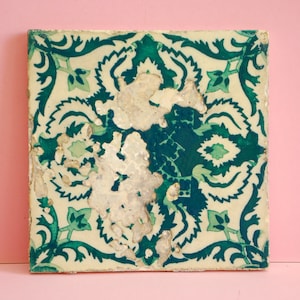 Vintage Tile | Genuine vintage Portuguese tile |  Antique traditional Azulejos Pattern Hand Painted Azulejo Ceramic green