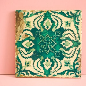 Vintage Tiles | Genuine vintage Portuguese tile |  Antique traditional Azulejos Pattern Hand Painted Azulejo Ceramic green