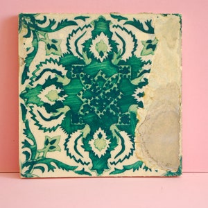 Vintage Tile | Genuine vintage Portuguese tile |  Antique traditional Azulejos Pattern Hand Painted Azulejo Ceramic green