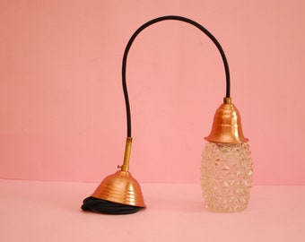 Vintage Deckenleuchte. Vintage Deco Pendel Deckenleuchte, Kupfer und Glas Pendelleuchte. Antike Deckenlampe.