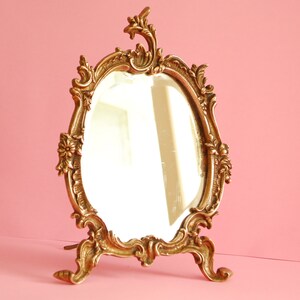 Antique Brass Mirror | Vintage Victorian brass mirror | Antique beveled mirror | Golden Baroque Oval Table Mirror | Antique Vanity mirror
