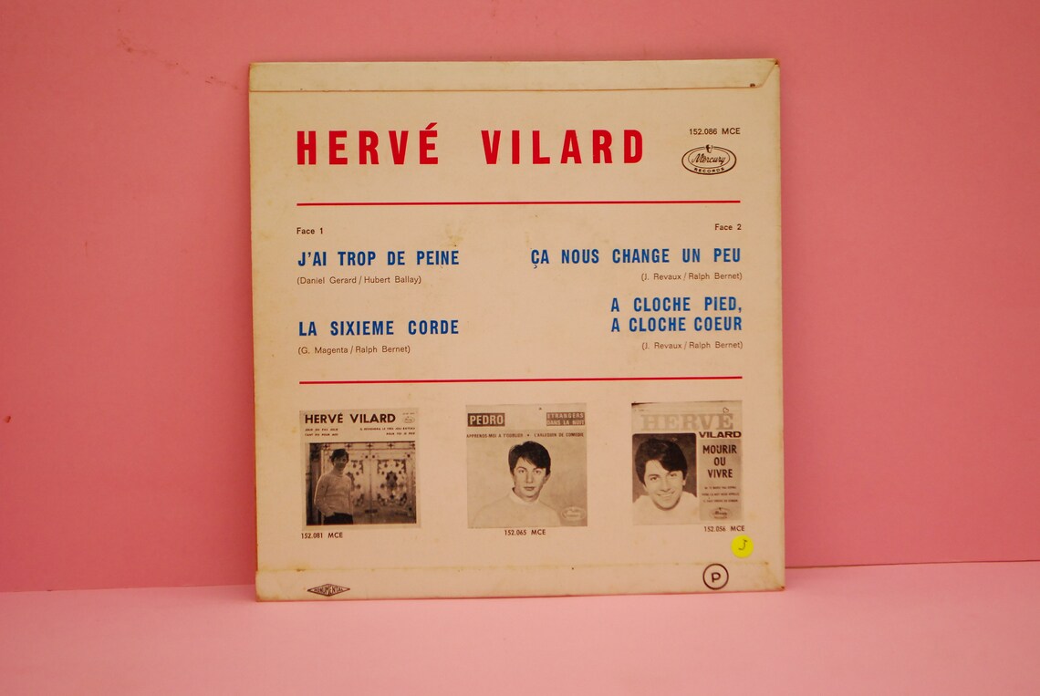 Hervé Vilard - J'ai Trop De Peine | Vinyl, 7", 45 RPM, EP, Mono | Sixties 1967 retro |, foto 2 di 4