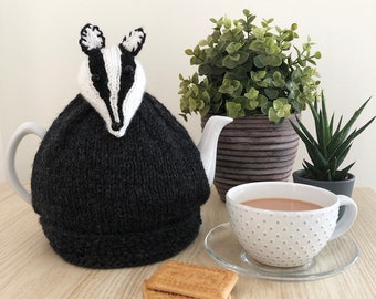 Badger Teapot Cosy - Hand knitted tea cosy - Tea Cozy - Badger Gift - knitted tea cosy - Tea Cosy - Secret Santa