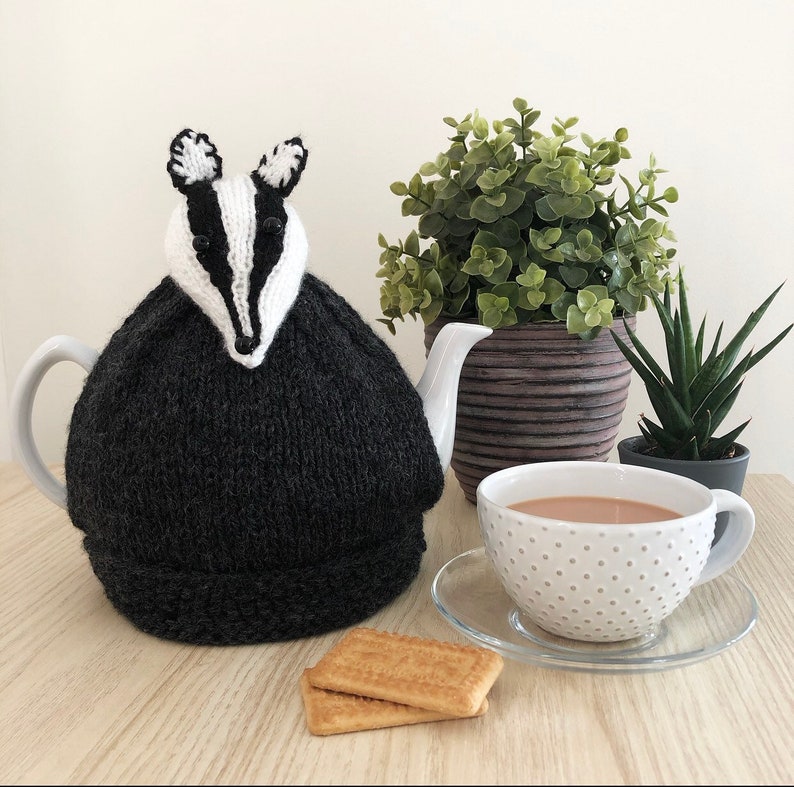 Badger Teapot Cosy Hand knitted tea cosy Tea Cozy Badger Gift knitted tea cosy Tea Cosy Secret Santa image 1