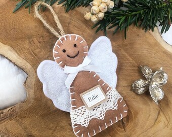 Personalised Gingerbread Angel, Angel Decoration, Christmas Angel, Guardian Angel, Gingerbread Man, Tree Decorations, Angel Wings
