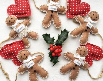 Personalised Gingerbread Garland - Christmas Garland - Christmas Bunting - Felt Gingerbread & Heart Garland - Grandparent Gift - Keepsake