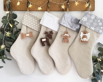Personalised Christmas Stocking, Rustic Stocking, Natural Christmas Decoration, Luxury Stocking, Gingerbread Man, Dog Stocking, Pet Stocking