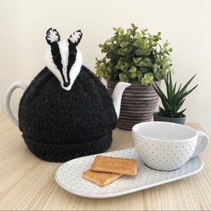 Badger Teapot Cosy Hand knitted tea cosy Tea Cozy Badger Gift knitted tea cosy Tea Cosy Secret Santa image 5