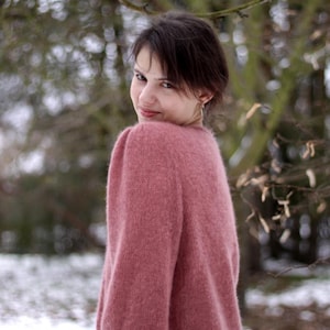 Balloon Sleeve Mohair Sweater, Handmade Bridal Fluffy Bolero, Mohair Knit, Rose Wedding Cardigan, Bride Cover Up, Fuzzy Jacket, Pink Sweater