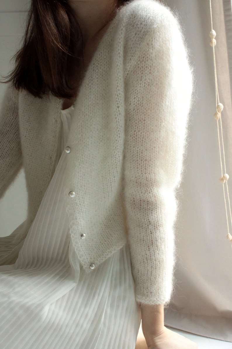 Cover Up Mohair Wedding Sweater Mohair Knit Shrug Bracelet Sleeve Ecru Off White Ivory Bridal Fluffy Bolero Wedding Cardigan Jacket