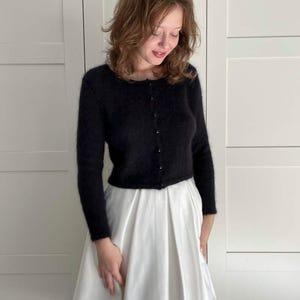 Black wedding cardigan with long sleeves - Sharon - Wedding Sweater, Handmade Bridal Fluffy Bolero, Mohair Knit Shrug, Bride Cover Up