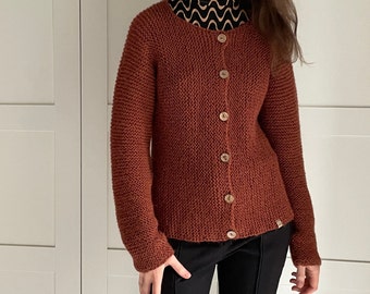 Rust Alpaca Cardigan, Rust Chunky Wool Sweater, Soft Wool Sweater, Sustainable Cardigan, Hand Knitted Orange Cardigan, Button up Sweater