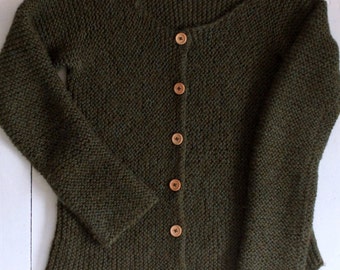 Green Alpaca Cardigan, Chunky Wool Sweater, Soft Wool Sweater, Handknit Cardigan, Green Alpaca Women's Knit Cardigan, Hand Knitted Sweater