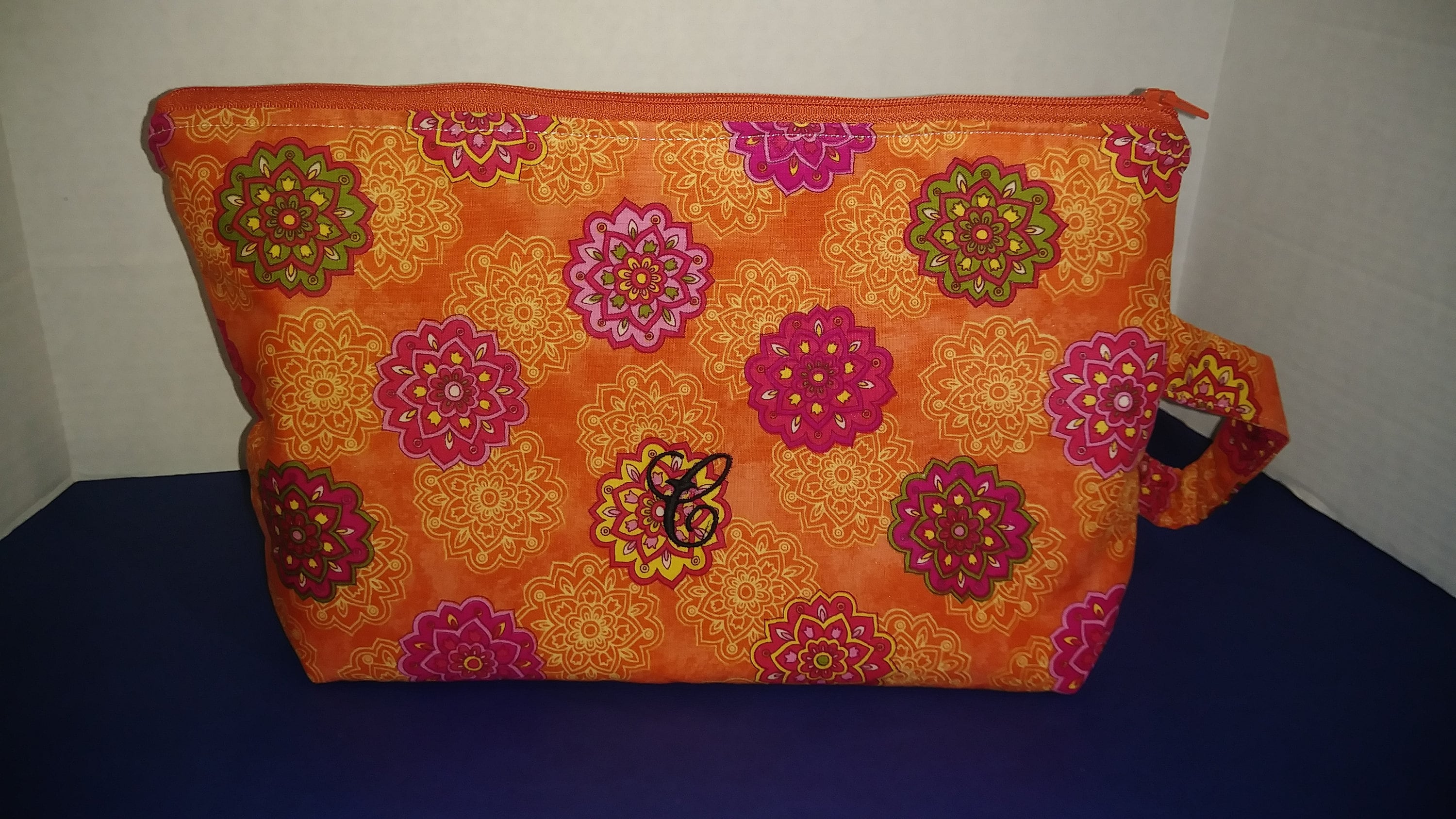 Large orange green pink & yellow cosmetic bag with the Etsy