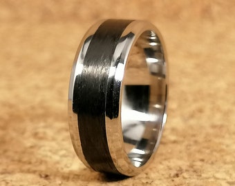 Bague en fibre de carbone et titane, alliant résistance et confort, mariage, bague de fiançailles, bague pour homme faite main, alliance pour homme