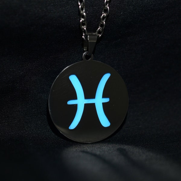 Pisces Zodiac Necklace, Glow in the Dark Pisces Necklace, Zodiac Necklace, Pisces Necklace, Zodiac Sign Necklace, Zodiac jewelry, Fish Sign