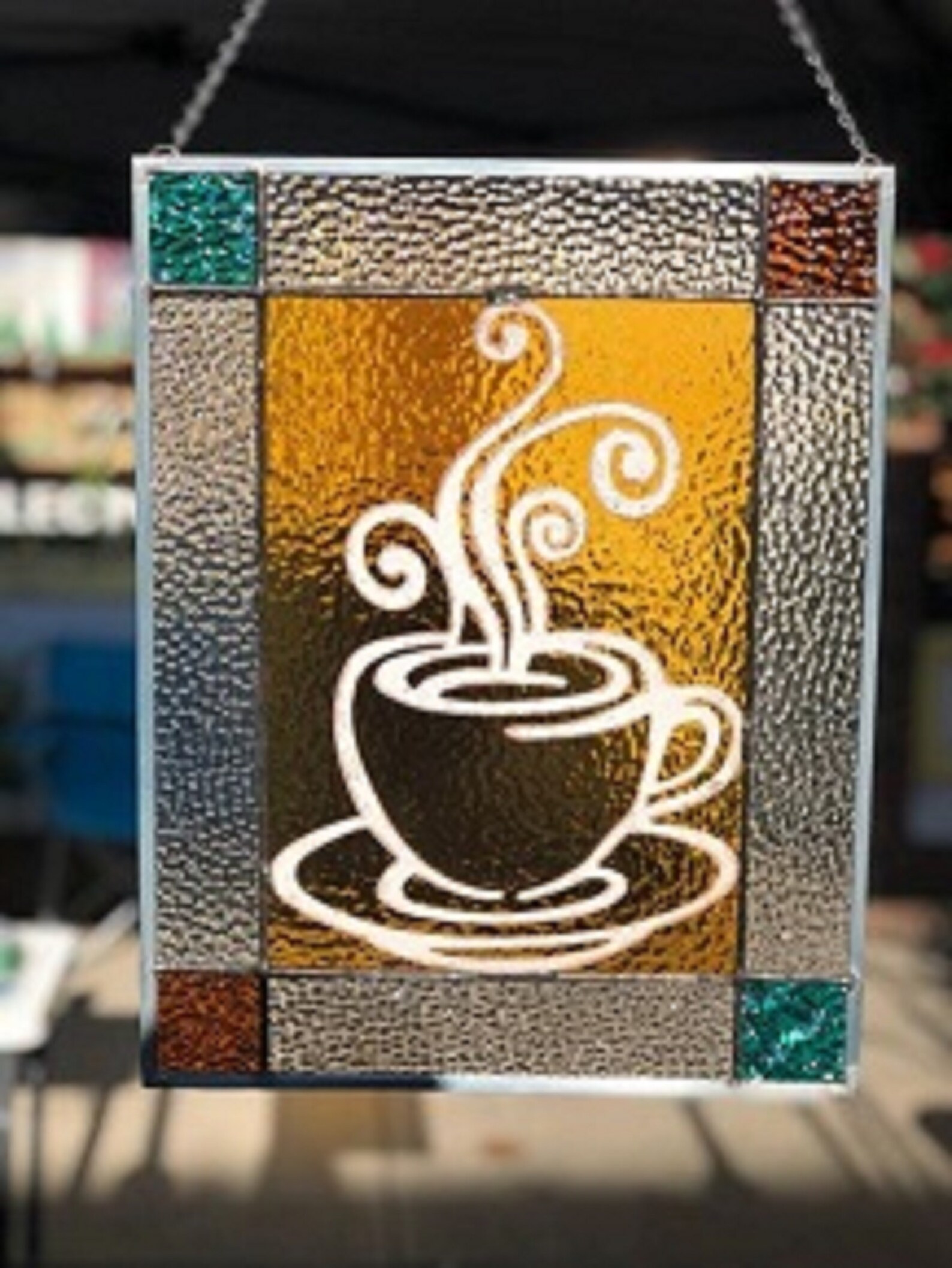 It's Coffee Time Unique Stained Glass Coffee Cup Window Etsy