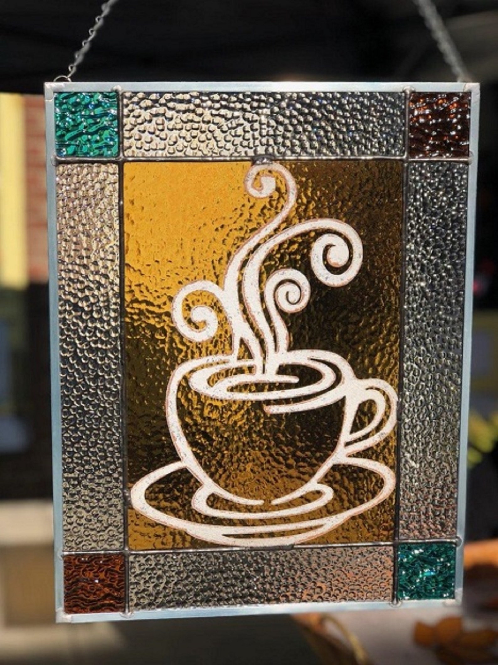 It S Coffee Time Unique Stained Glass Coffee Cup Window Etsy