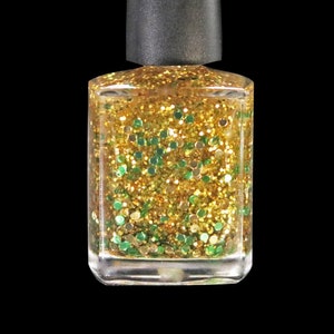 Show Me The Money Green and Gold 10 Free Glitter Topper Nail Lacquer