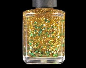 Show Me The Money Green and Gold 10 Free Glitter Topper Nail Lacquer