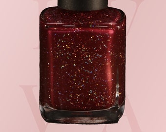 Vintage Diva Blackberry-Wine Colored 10 Free Nail Polish With Ultrafine Gold Holographic Glitter