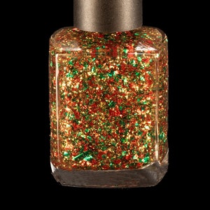 On Point-settia Bouquet 21 Free Gel-Like Red, Green and Bright Gold Flakie Topper Nail Polish