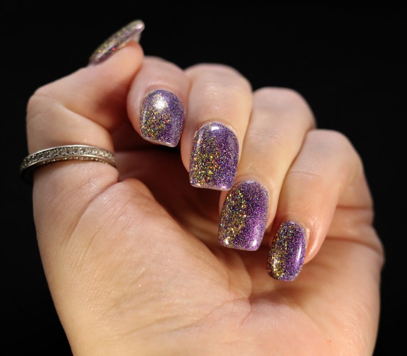 Hair Band 10 Free Vegan Purple and Gold Holographic Flake Glitter Nail Lacquer image 6