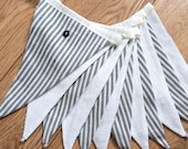Black and cream striped ticking fabric bunting | Double-sided | 12 flags | approx 3 metres
