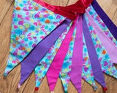 Multicoloured hearts fabric bunting | Double-sided | 12 flags | approx 3 metres