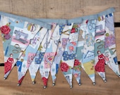 Vintage 1950s-style sewing/needlework fabric bunting | Double-sided | 10 flags | approx 3 metres