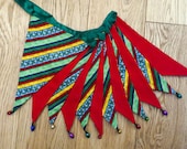 Red and green stripes and holly festive fabric Christmas bunting | Double-sided | 12 flags | approx 3 metres