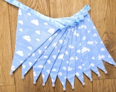 Pale blue and white clouds and ducks fabric bunting | Double-sided | 12 flags | approx 3 metres | Nursery, Christening, Child's bedroom