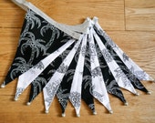 Black and white batik style palm tree print fabric bunting | Double-sided | 12 flags | approx 3 metres