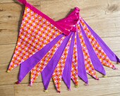 Retro 1960s geometric pattern pink and orange fabric bunting | Double-sided | 12 flags | approx 3 metres