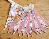 Seaside shells and starfish fabric bunting | Double-sided | 12 flags | approx 3 metres
