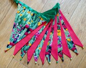 Flowering cacti fabric bunting | Double-sided | 12 flags | approx 3 metres