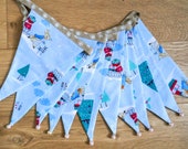 Beatrix Potter Peter Rabbit Christmas pale blue festive fabric bunting | Double-sided | 12 flags | approx 3 metres