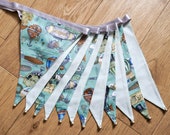 Vintage-style balloon, airship and plane fabric bunting | Double-sided | 12 flags | approx 3 metres