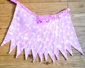 Pink and white clouds and ducks fabric bunting | Double-sided | 12 flags | approx 3 metres | Nursery, Christening, Child's bedroom