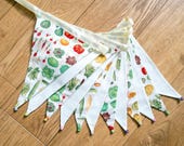 Vegetables kitchen garden fabric bunting | Double-sided | 12 flags | 3 metres