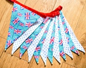Turquoise Union Jack UK flag and spots fabric bunting | Double-sided | 12 flags | approx 3 metres