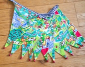 Green farmyard fabric bunting | Double-sided | 12 flags | approx 3 metres