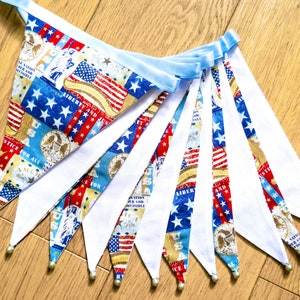 Americana red, white and blue fabric bunting | Double-sided | 12 flags | approx 3 metres