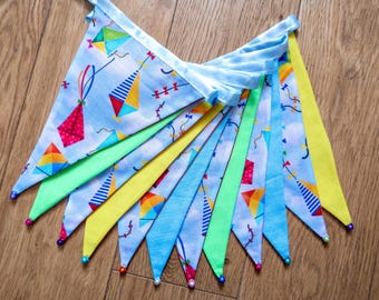 Colourful kite fabric bunting | Double-sided | 12 flags | 3 metres