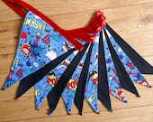 Blue comic book/superhero fabric bunting  | Double-sided | 12 flags | Approx 3 metres  | Home décor, Child's bedroom