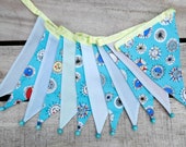 Colourful sun, moon and stars pattern fabric bunting | Double-sided | 12 flags | approx 3 metres