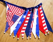 USA flag, stars and stripes red, white and blue fabric bunting | Double-sided | 12 flags | approx 3 metres