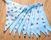 Blue beetles and bugs insect fabric bunting | Double-sided | 12 flags | Approx 3 metres
