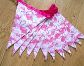 Pink flamingo fabric bunting | Double-sided | 12 flags | approx 3 metres