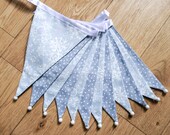 Silver grey snowflakes and spots festive Christmas fabric bunting | Double-sided | 12 flags | approx 3 metres